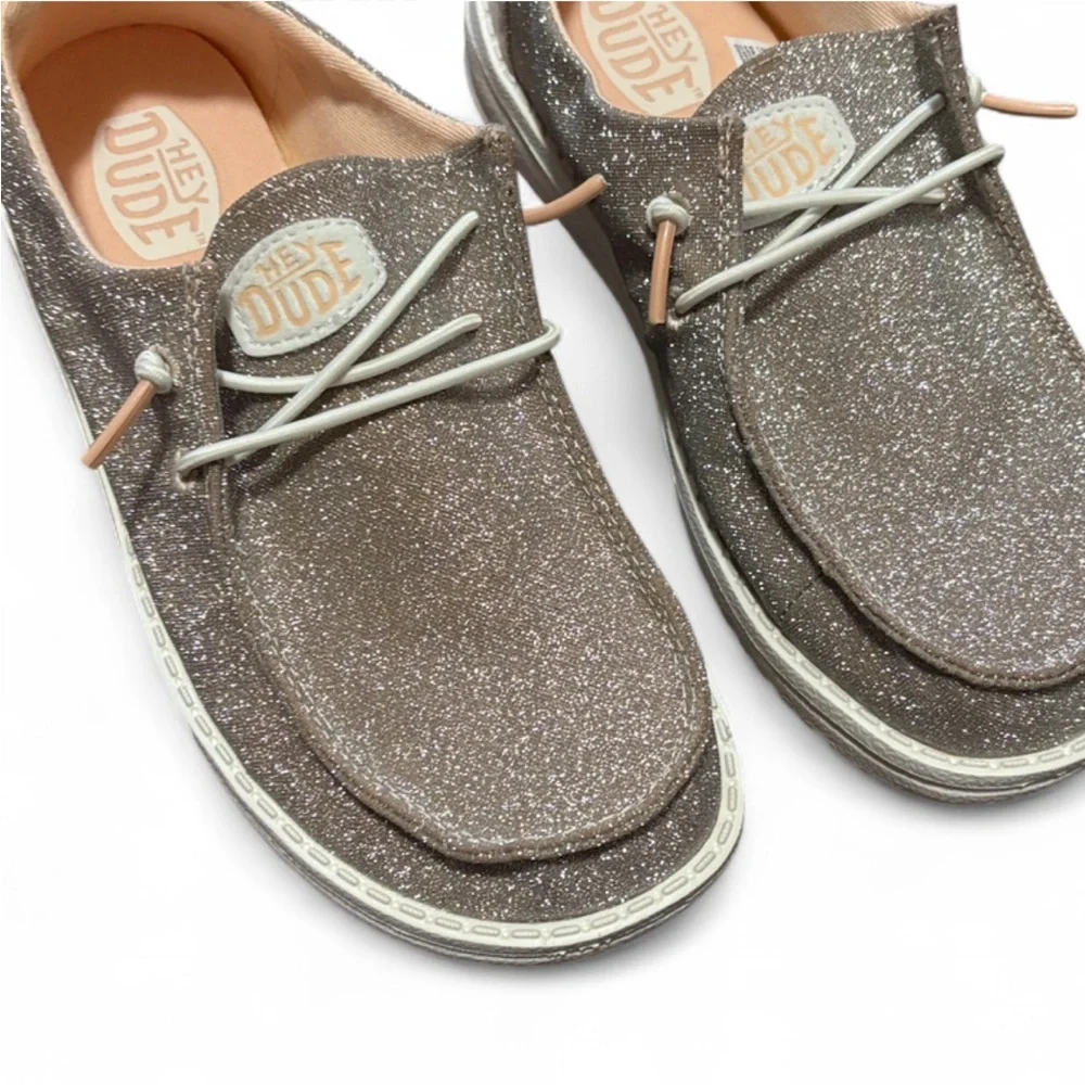 Hey Dude Kid’s Silver Sparkle Glitter Slip-On Shoes NWOT Back to School